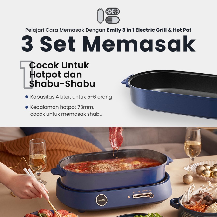 Emily - 3 In 1 Electric Grill and Hotpot 4L