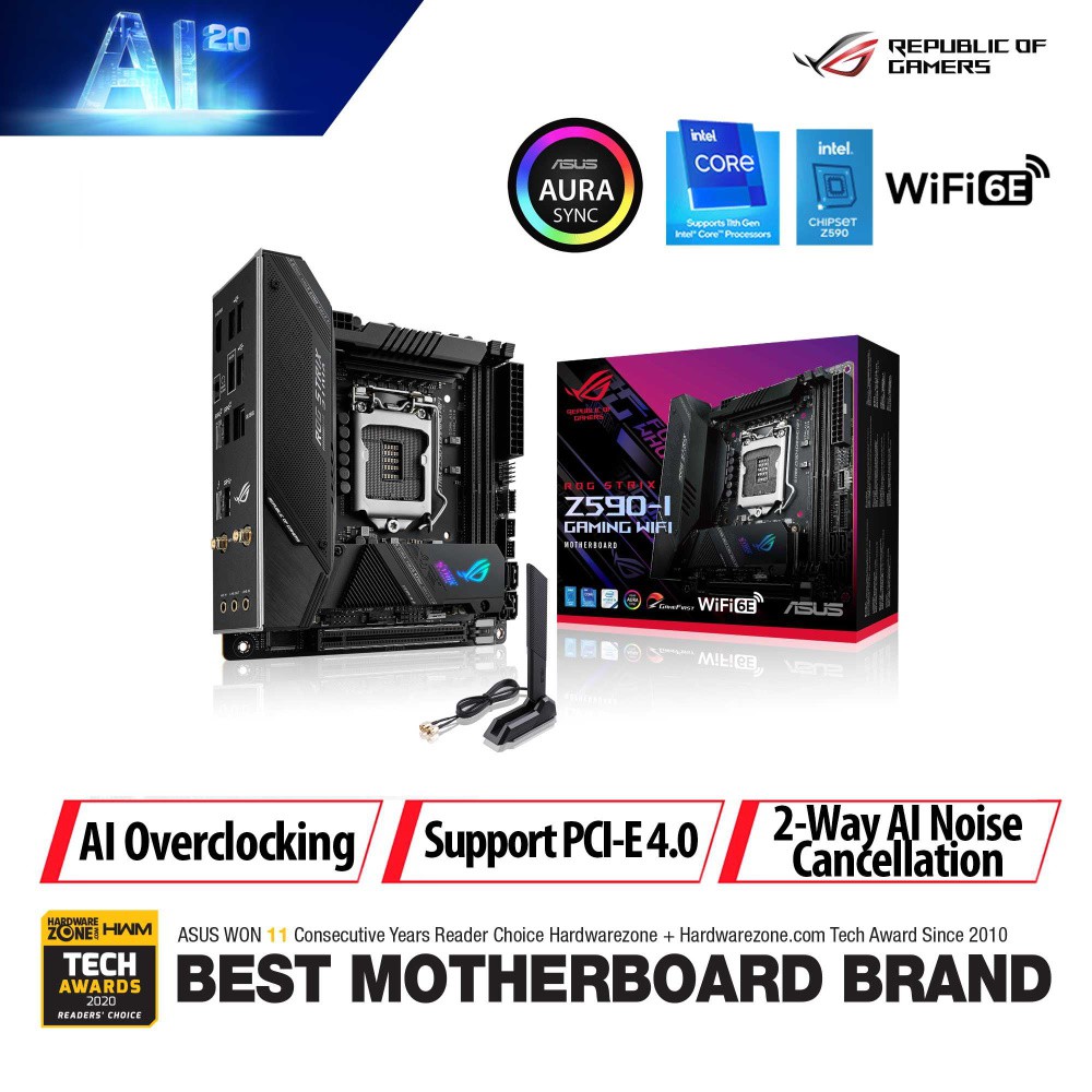 ASUS ROG STRIX Z590-I GAMING WIFI Intel® Z590 LGA 1200 ITX motherboard with PCIe 4.0