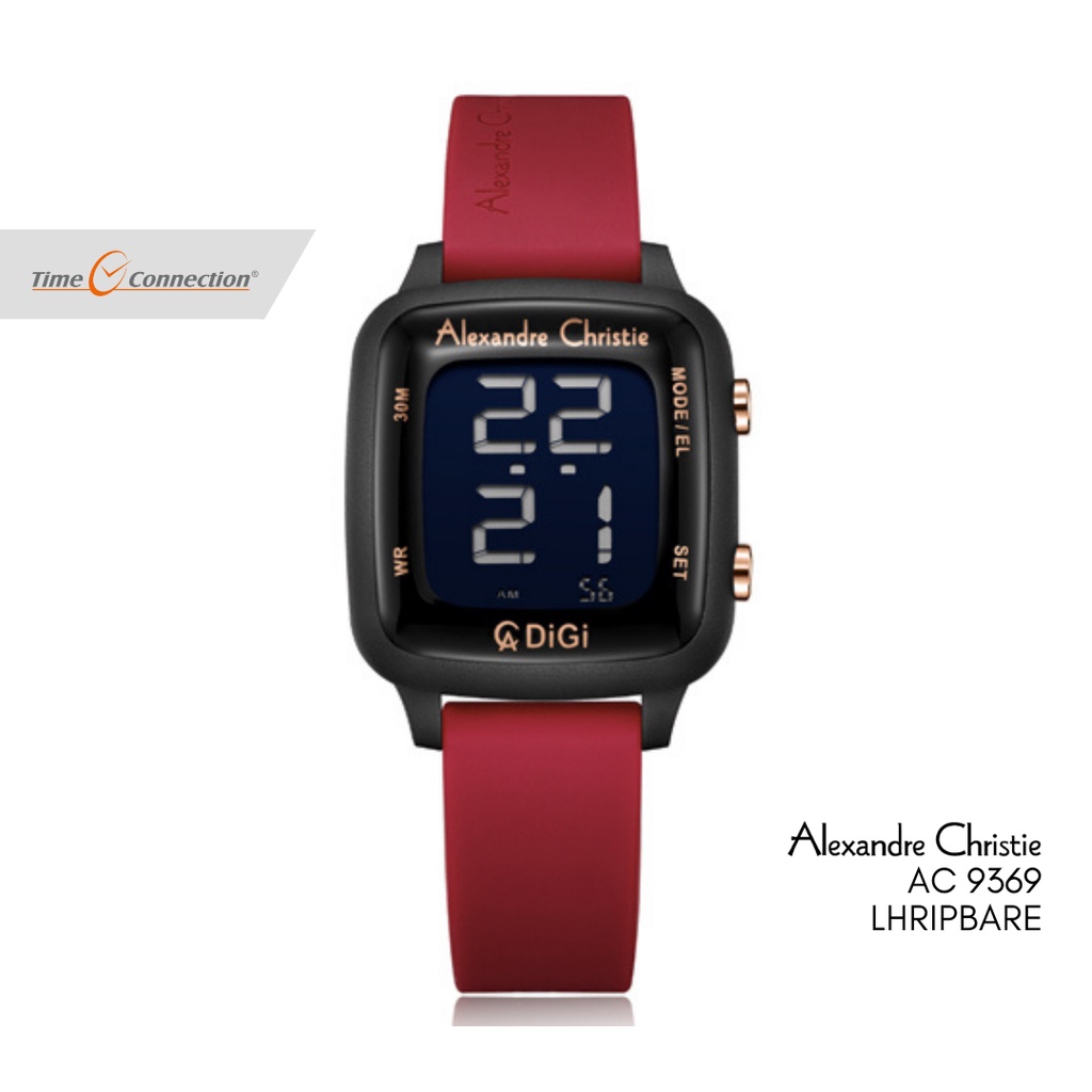 Alexandre Christie AC 9369 LHRIPBARE Merah Hitam Original / Jam Tangan Wanita Digital Karet / Red Ru