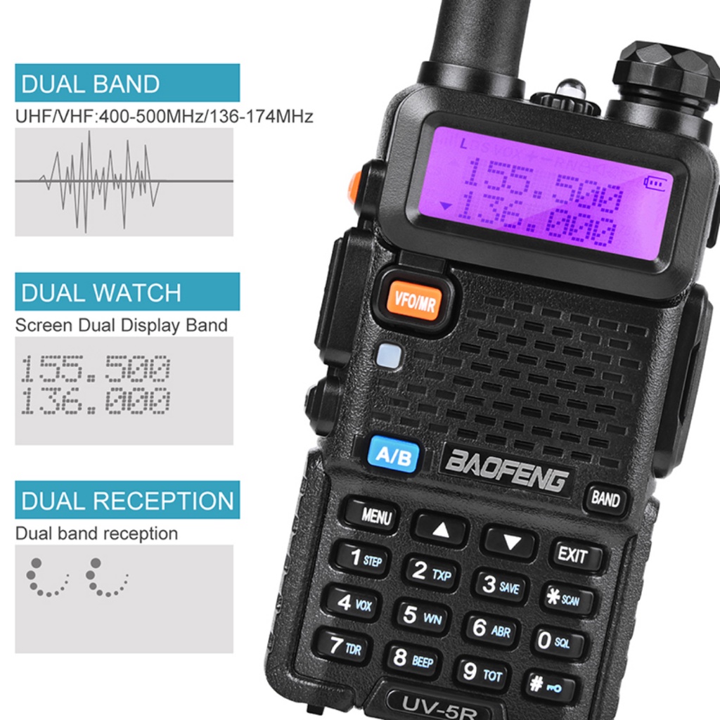 HANDY TALKY BAOFENG UV-5R UV5R UV 5R BLACK DUALBAND VHF UHF ORIGINAL GARANSI RESMI POSTEL