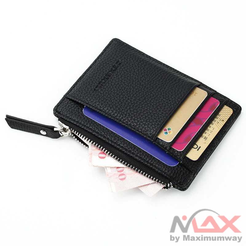 DEXBXULI Dompet Kartu Bahan Kulit ID Card Holder Slim Design - 208 Warna Hitam