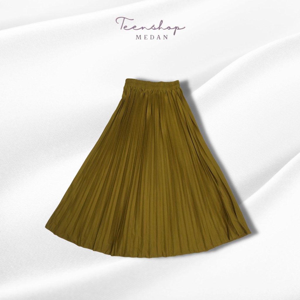 Rok Plisket Premium Rok Panjang Wanita Warna Army