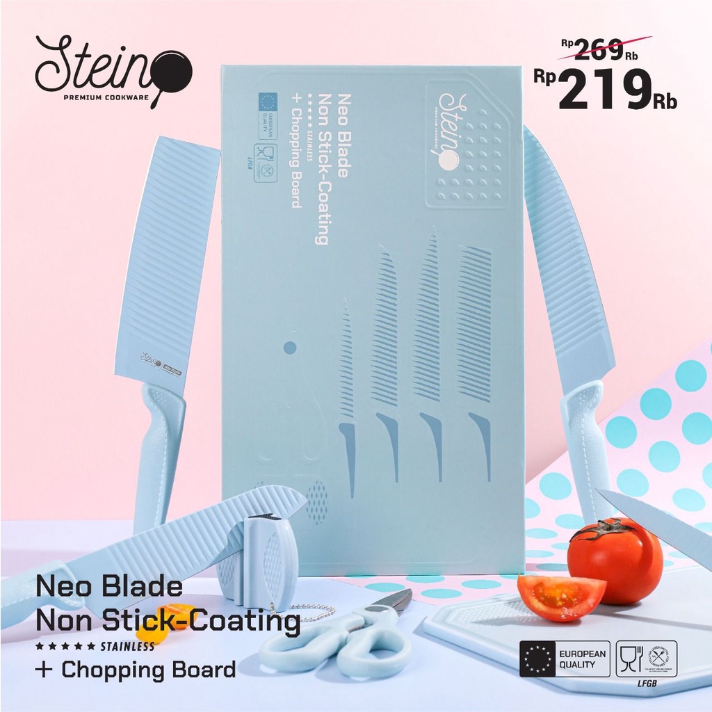 Pisau Stein Steincookware Neo Blade Knifes + Chopping Pisau + Talenan Stein