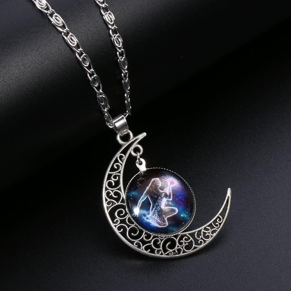 Lily Kalung Rantai Liontin Bulat Motif Zodiak Astrologi Untuk Hadiah / Aksesoris Pria / Wanita