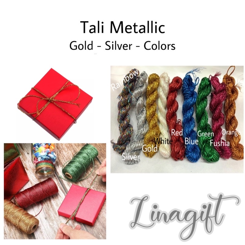 ( Rol 50 Yard ) METALLIC ROPE GOLD SILVER - TALI METALIK MAS / EMAS / PERAK / IKAT SOUVENIR / PACKAGING / DIY GOODIE BAG BINGKISAN PENGIKAT RAINBOW PEARL WHITE GREEN RED NAVY BLUE ORANGE