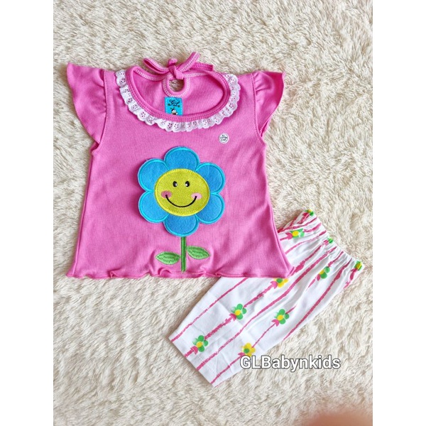 Setelan Anak Bayi Cewek CP Bunga Bordir All Size 0-6 Bulan 100%Katun SNI [Ecer]