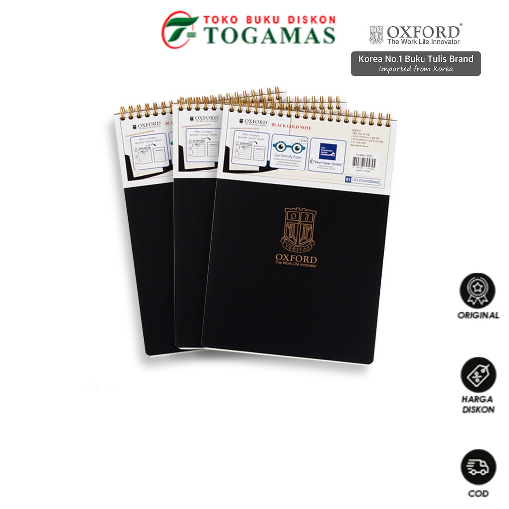 

READY STOCK !! BUKU TULIS NOTE BOOK BLACK GOLD NOTE A5 SPIRAL ATAS OXFORD
