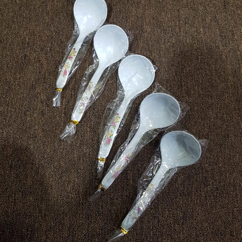 Terbaik.. Grosir Termurah 50 Pcs Centong Sayur Melamin Putih Import Motif Bunga Packing Plastik  Ika