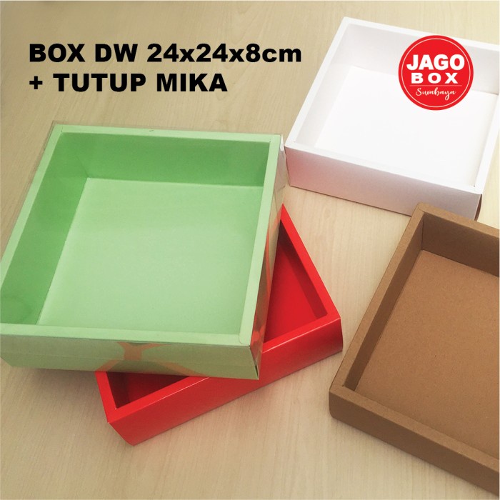 Box DW Cake Roti Souvenir Merah / Hijau + Tutup Mika 22 x 22 x 8cm (uk.dalam)