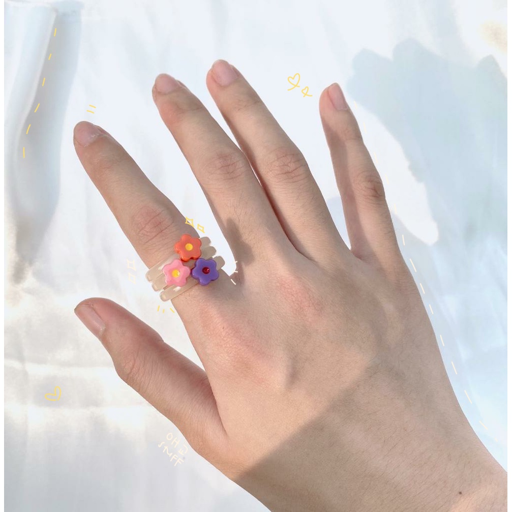 [bloom ring] cincin minimalis korea / cincin bunga resin / cincin lucu daisy / ring wanita
