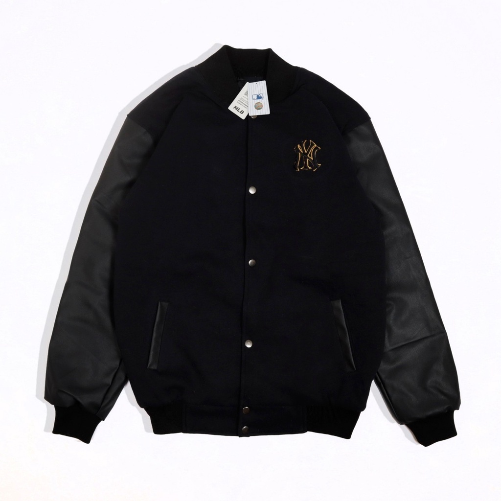 Varsity NY Bomber Varsity MLB NY Jaket Pria Varsity Bomber Jaket Baseball NY MLB Aplikasi Kulit Prem
