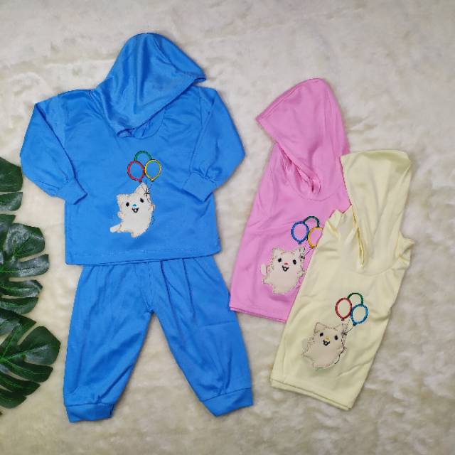 Ss#4004 Setelan Piyama berTopi size 0-6bulan / Baju Hoddie / Setelan Hoddie Bayi / Pakaian Bayi