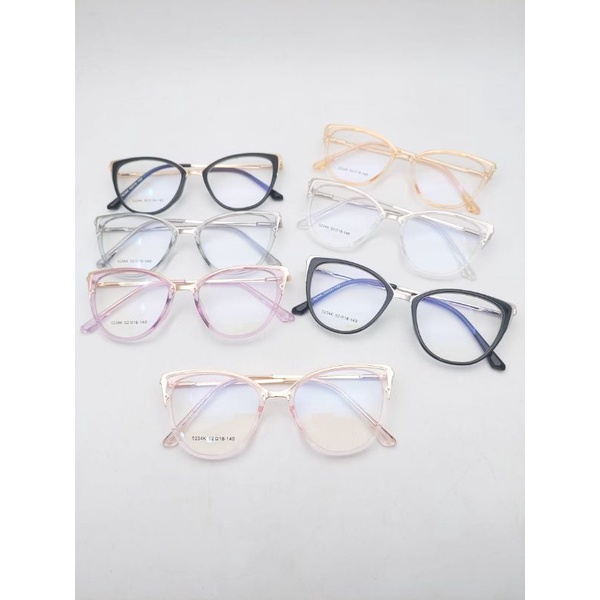 Frame /Kacamata Wanita Cat eye 5234 Terbaru Size 52.18.140 Paket Lensa Photocromic,Anti radiasi,free