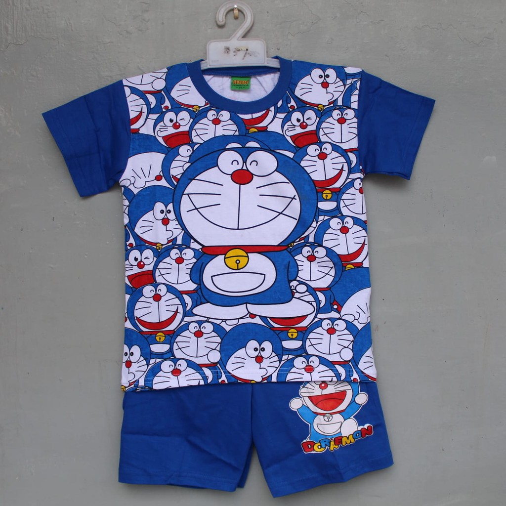 stelan baju kaos celana doraemon sablon print size 4-20