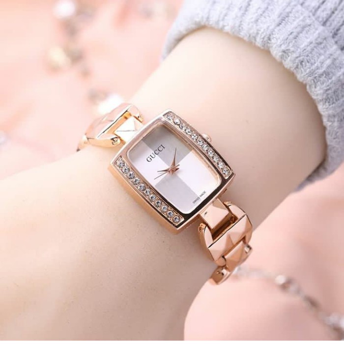 Jam Tangan Wanita Gucci rantai permata kotak JTR 1271