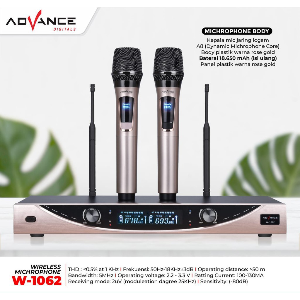 Mic wirles Advance W-1061 Wireless  UHF Microphone suara mantap