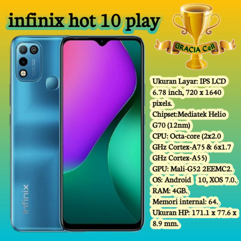 INFINIX HOT 10 PLAY 2/32GB, 4/64GB Garansi Resmi
