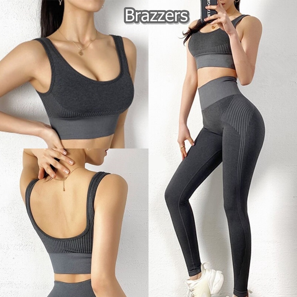 Set Bh Push Up Sport Bra Setelan Baju Atasan Pakaian Celana Leging Lejing Panjang Olahraga Senam Aer