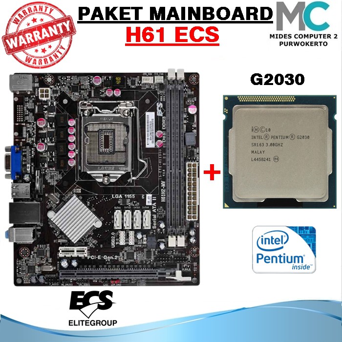 Paket Mainboard H61 ECS Dan Processor G2030 Soket 1155