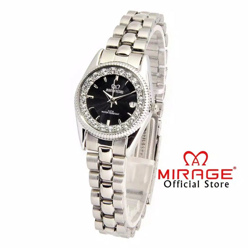 JAM TANGAN WANITA MIRAGE 1580l ORIGINAL WATER RESISITANT_JAM TANGAN CEWEK MIRAGE RANTAI SILVER_JAM TANGAN WANITA TAHAN AIR FITUR TANGGAL JAM TANGAN WANITA MODEL TERBARU SILVER PERMATA FREE BOX DAN BATRAI_JAM TANGAN KASUAL WANITA JAM TANGAN CEWEK MIRAGE