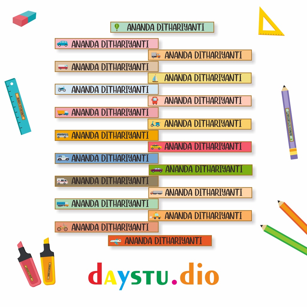 

85 - 170 PCS LABEL PENSIL TEMA TRANSPORTASI UNTUK NAMA ALAT TULIS ANAK MINI STIKER (TIDAK TERPOTONG)