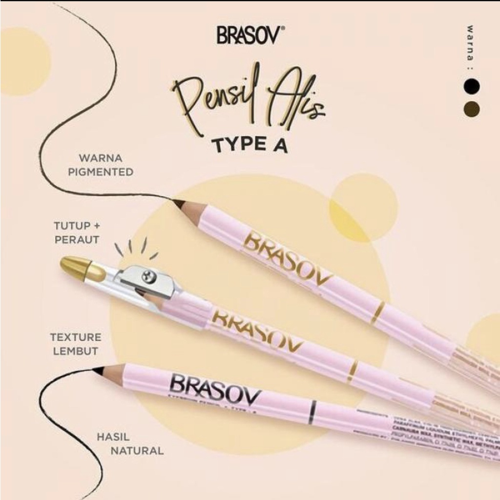 BRASOV Eyebrow Pencil 3 in 1 Pensil Alis + Sharperner + Brush | 2 in 1 +Rautan saja BPOM