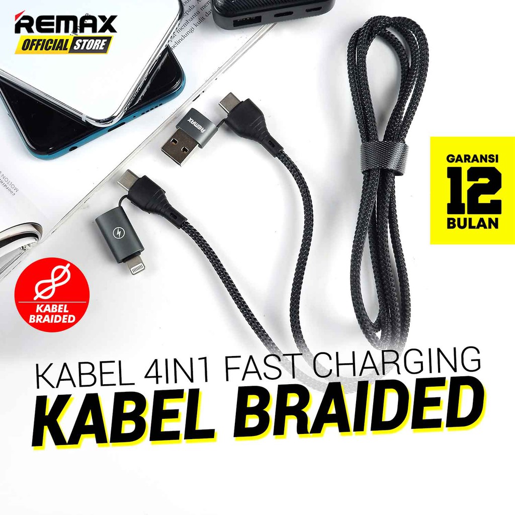 Remax RC-011 Kabel Data Share Series 4in1 Charging Cable iPhone and Type-C Original Garansi