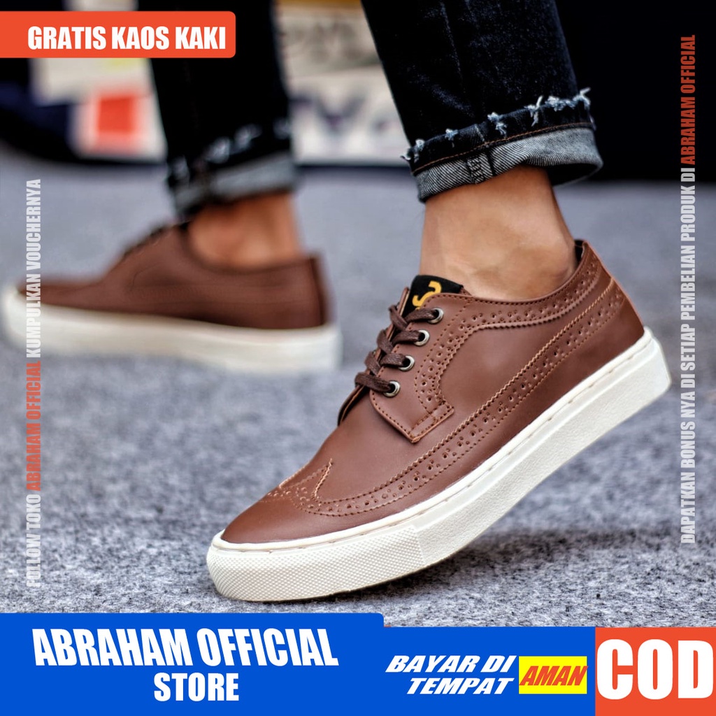 ABRHM X JHON Sepatu Kasual Pria Sepatu Pria Casual Kulit Pu Sepatu Casual Cowo/Cowok Sepatu Kerja Kantor Semi Formal Anti Slip Kuliah Kondangan Gaya keren Kekinian Murah Terlaris