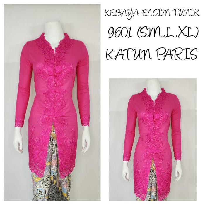 Kebaya | Indah Kebaya |9511| Kebaya Encim Jumbo Lengan 7/8 Bordir Katun Paris - L, Pink Fanta