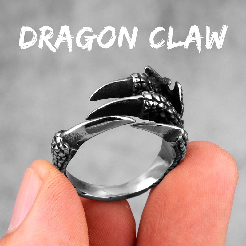 Cincin Model Terbuka Desain Cakar Elang Gaya Punk Adjustable Untuk Pria