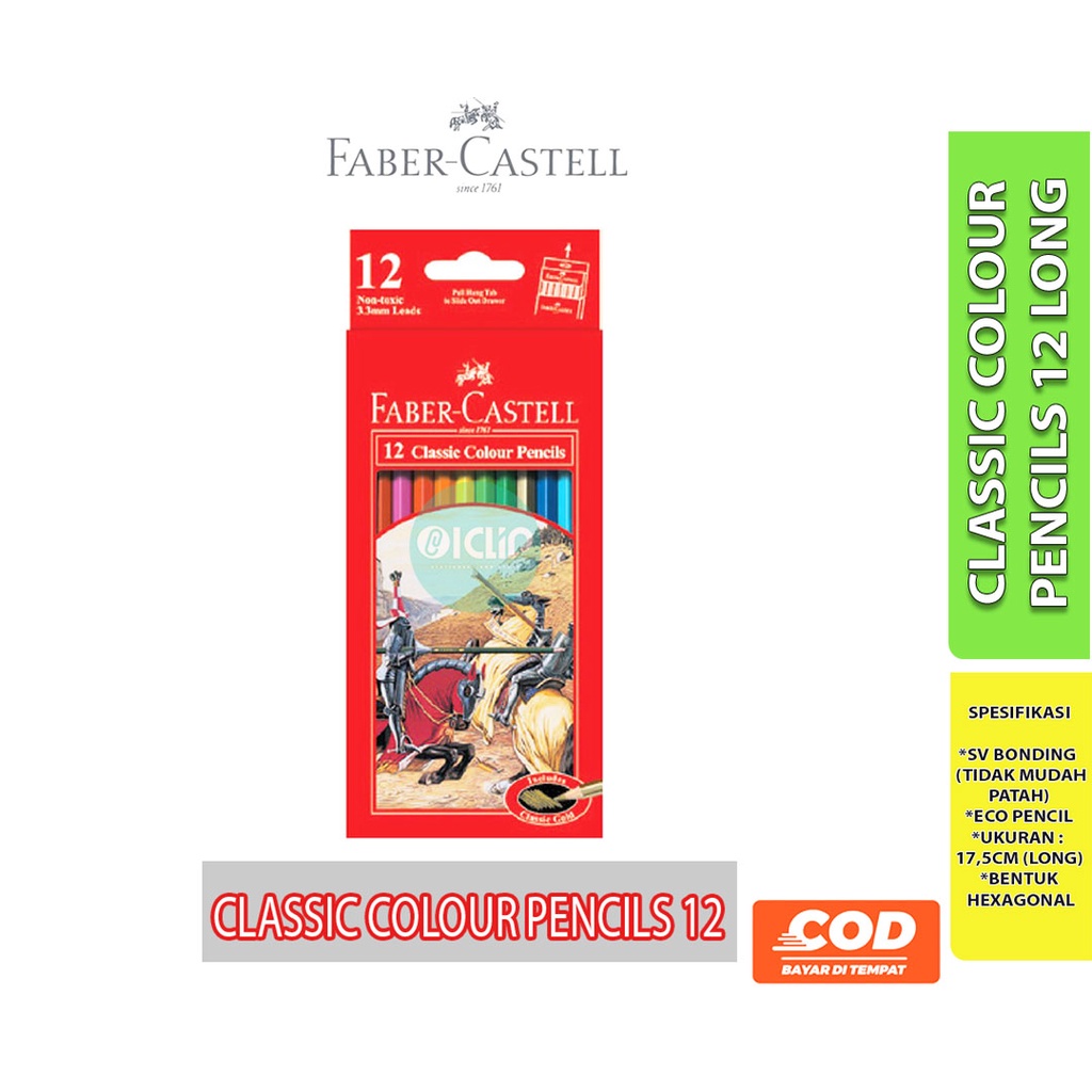 

PENSIL WARNA FABER-CASTELL CLASSIC PENCIL COLOURS 12 WARNA Panjang dan pendek