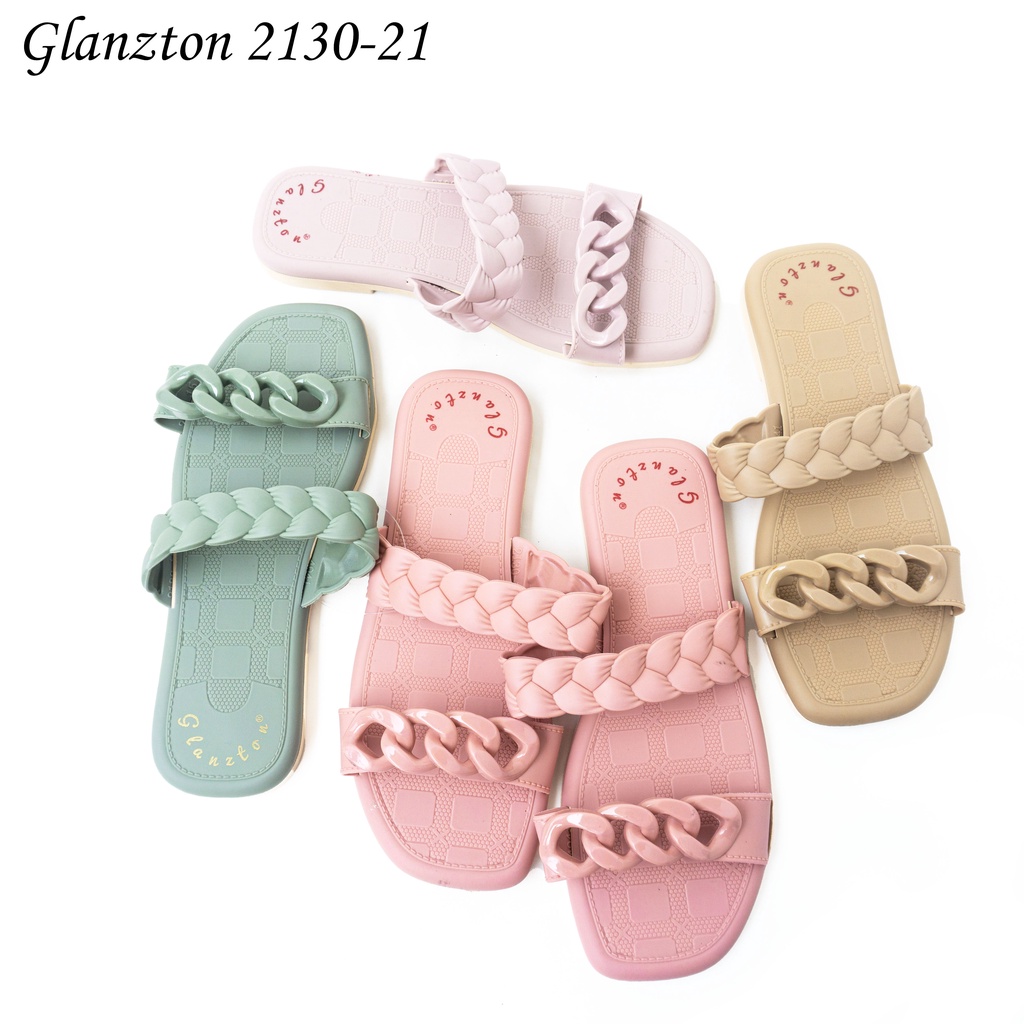 Sandal Selop Motif Rantai Wanita Flat Glanzton 2130 21