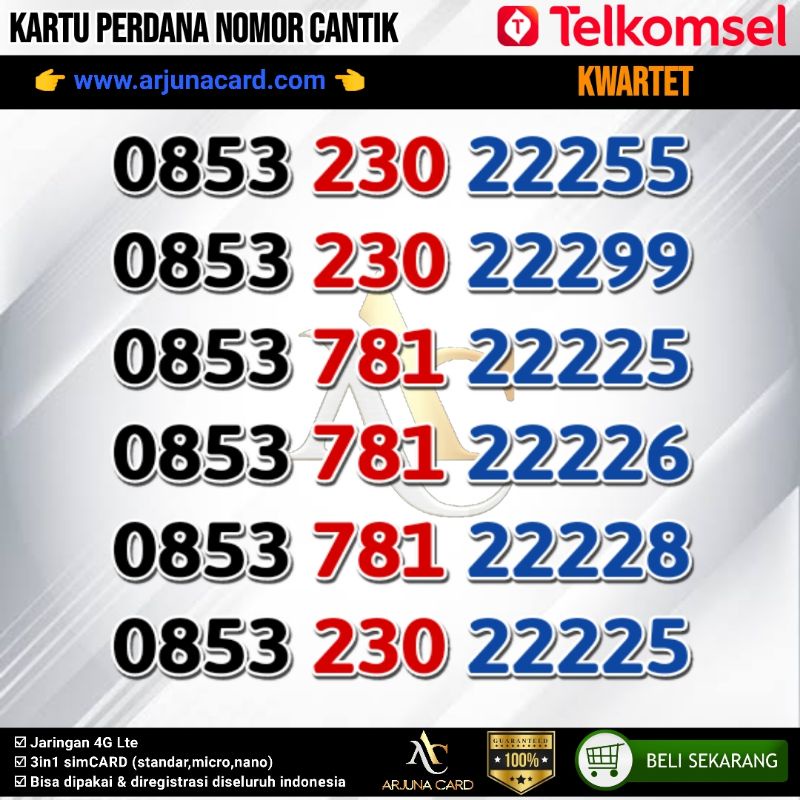 NOMOR CANTIK TELKOMSEL 2222 KWARTET 4G