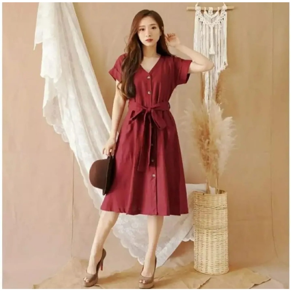 Dress Korean Style Casual Amanda Manopo Busui Full Kancing Wanita