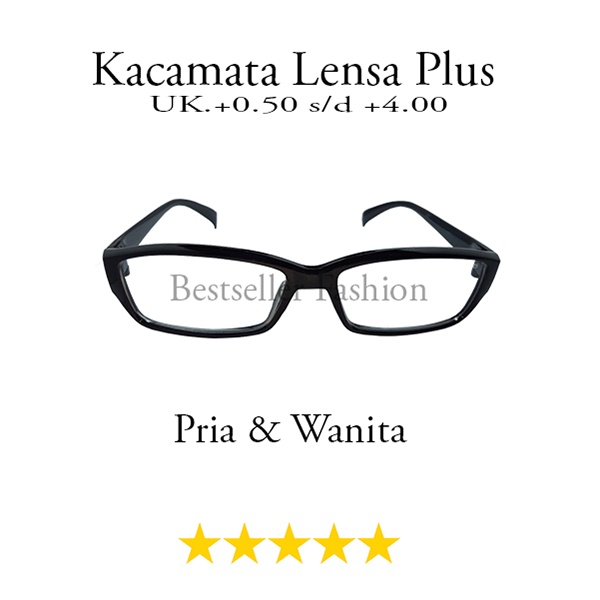 Kacamata Baca Lensa Plus (+) Tersedia Uk. +0.50 s/d + 4.00 Kacamata Pria Wanita Reading Glasses Frame Kotak Hitam Rabun Dekat Unisex NOCASE