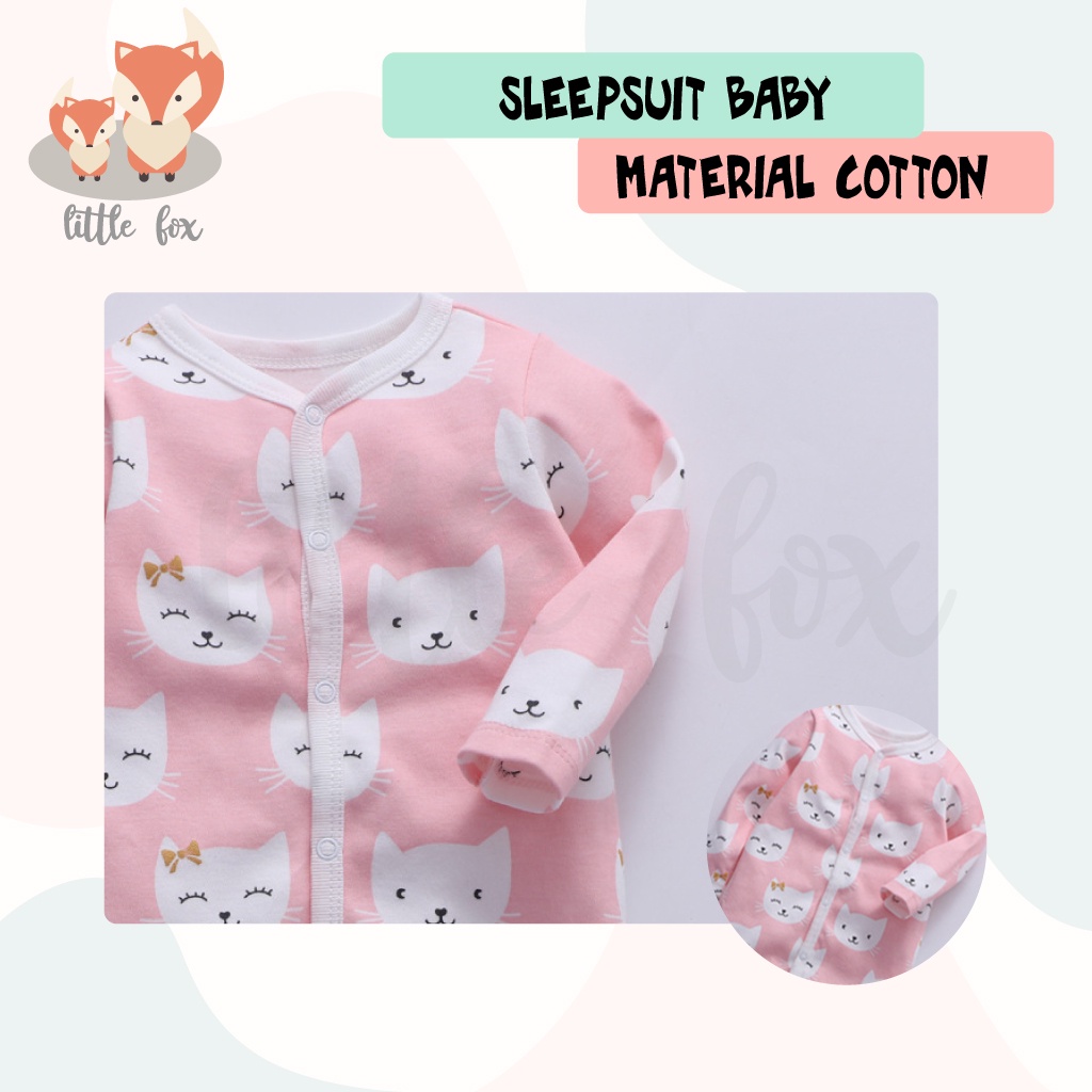 SLEEPSUIT BABY TUTUP KANCING / BAJU TIDUR BAYI BAHAN KATUN MOTIF KARAKTER LUCU