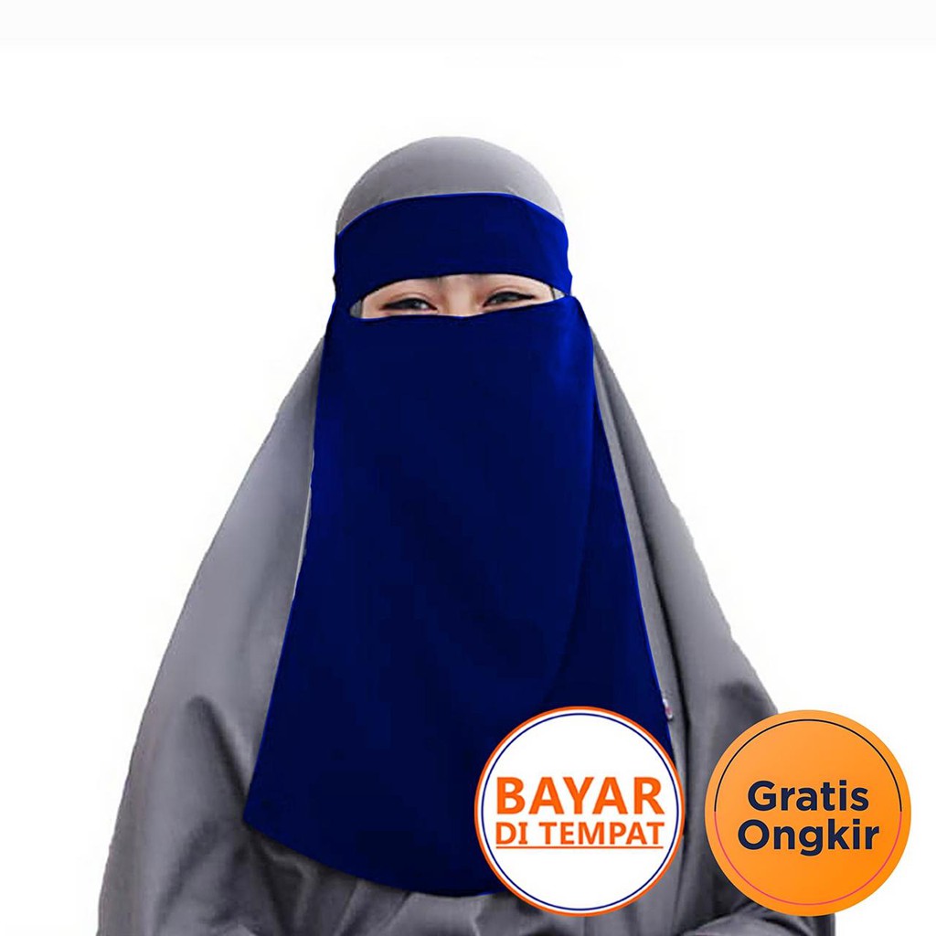 Bayar Di Tempat Cadar Niqab Yaman Bandana Tali Arab Premium Embos murah chiffon ceruti dewasa biru