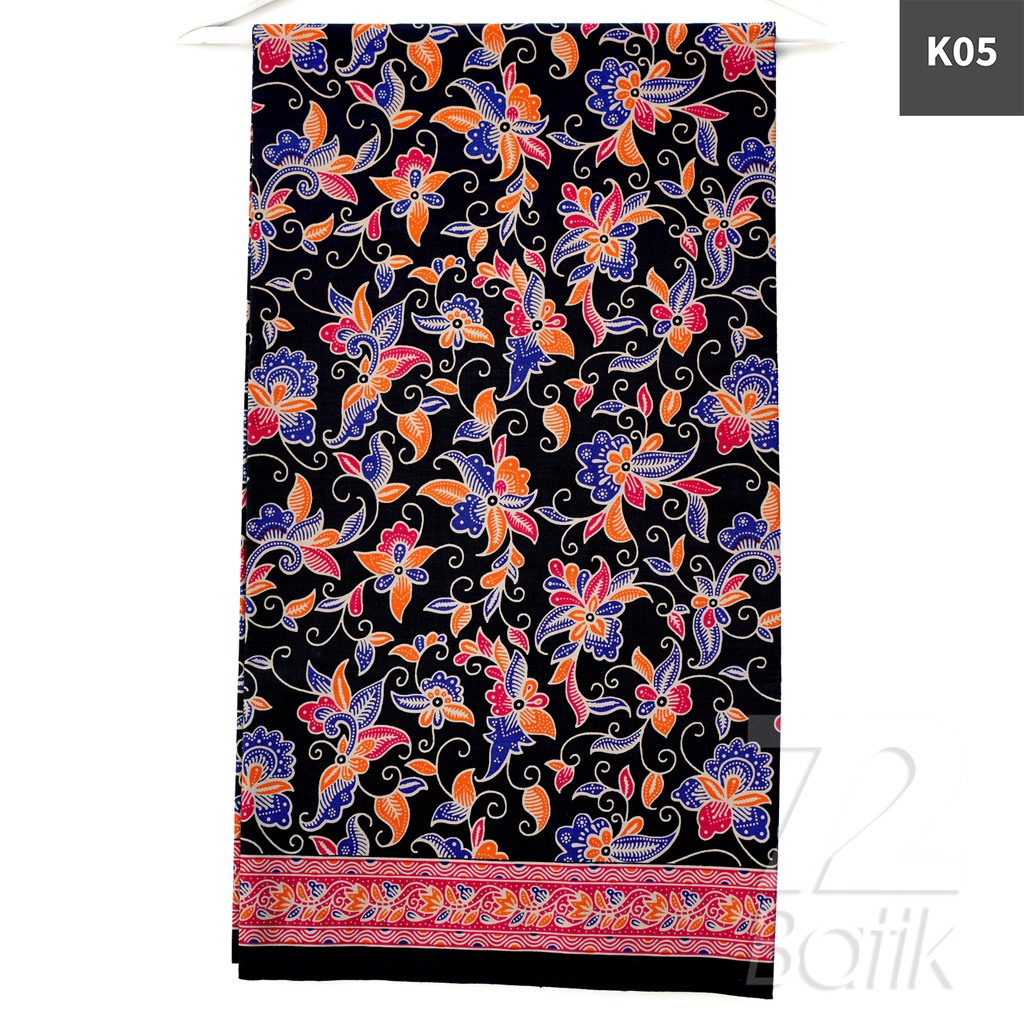 KAIN BATIK KATUN Premium Motif Kembang Warna Hitam Oranye Orange Merah 729250 Cap 72 Jarik Jarit Samping Kebat Panjang Batik Katun Modern Premium Bahan Seragam Batik Pernikahan Kantor Keluarga Murah Kamen Jadi Batik Bali Lembaran