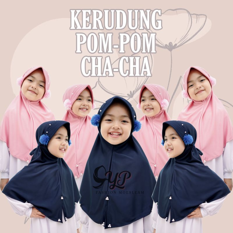 Kerudung Anak Pom Pom Cha Cha usia 3-7 th all size