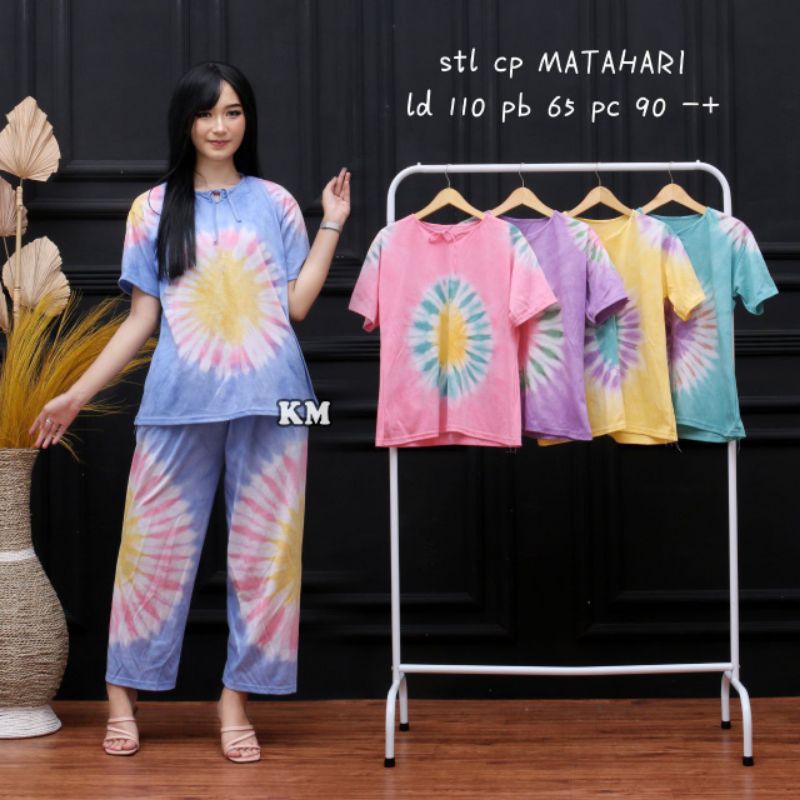 ONE SET SETELAN WANITA CP GARIS LAPIS TIE DYE MODEL BABYDOLL TERLARIS KEKINIAN CEWEK