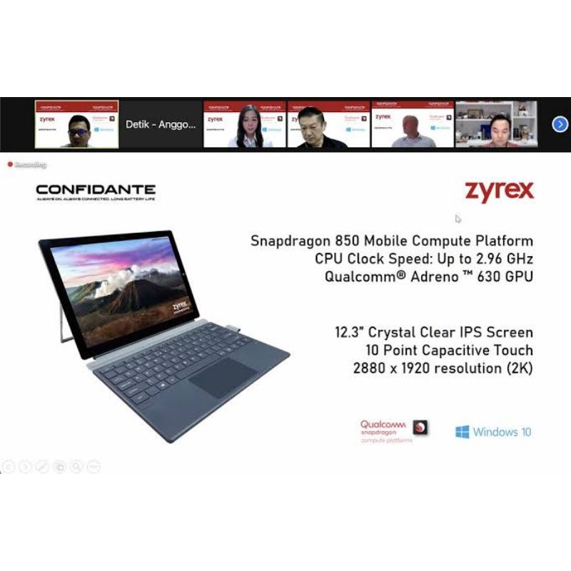 Zyrex Confidante Notebook Laptop 2 in 1 12.3&quot; 8/128GB Qualcomm Snapdragon 850 Win 10 Touch