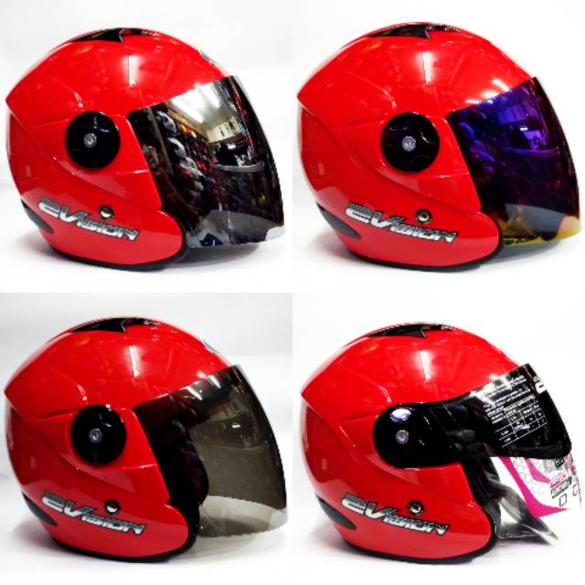 HELM KYT 2VISION MERAH RED + KACA SILVER PELANGI HITAM