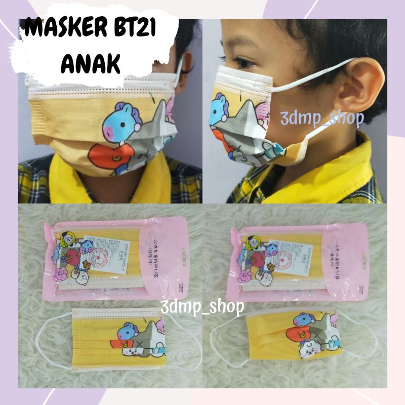 [Isi 10] Masker BT21 ANAK 4-8Th BTS KPOP KARET EARLOOP