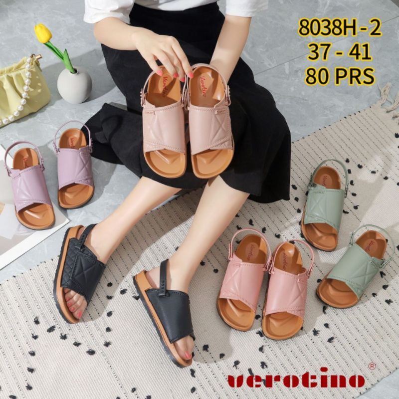 sandal sepatu verotino 8038H-2full slop sol coklat sandal gunung jelly wanita