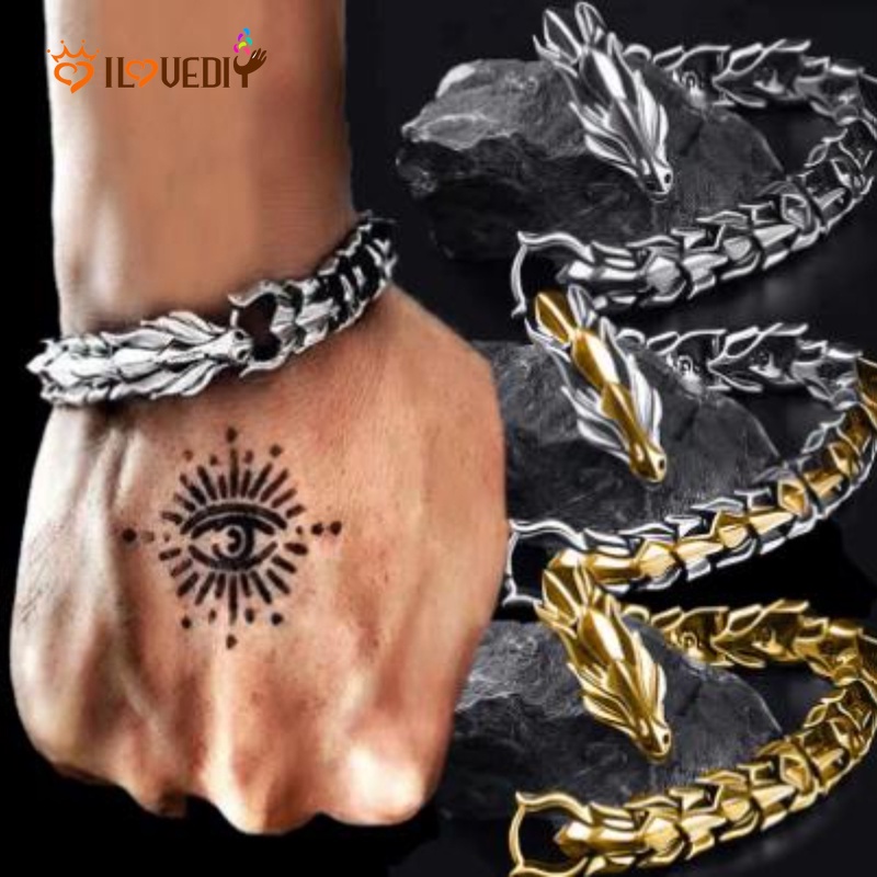 Gelang Rantai Tebal Desain Tulang Naga Gaya Punk Retro Untuk Unisex