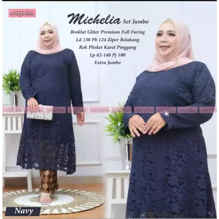 atasan tunik brukat kebaya JUMBO TERBARU/kebaya brokat modern/kebaya pesta kondangan Navy