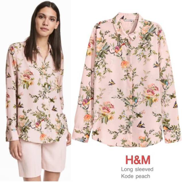H&m kemeja peach flower silky original