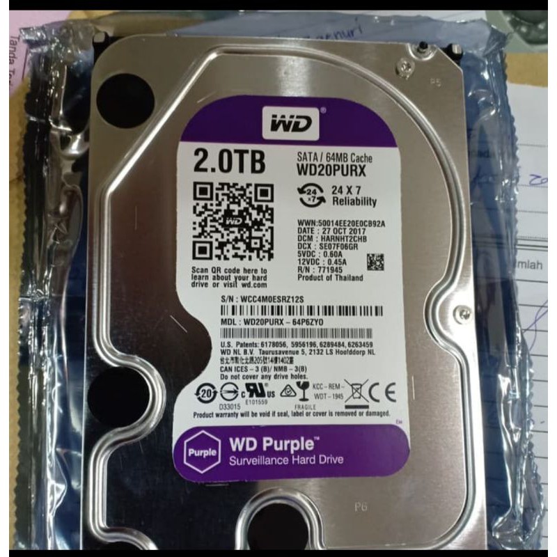 HDD WD Purple 2tb HARD DISK CCTV, Garansi 1 tahun , Harddisk DVR