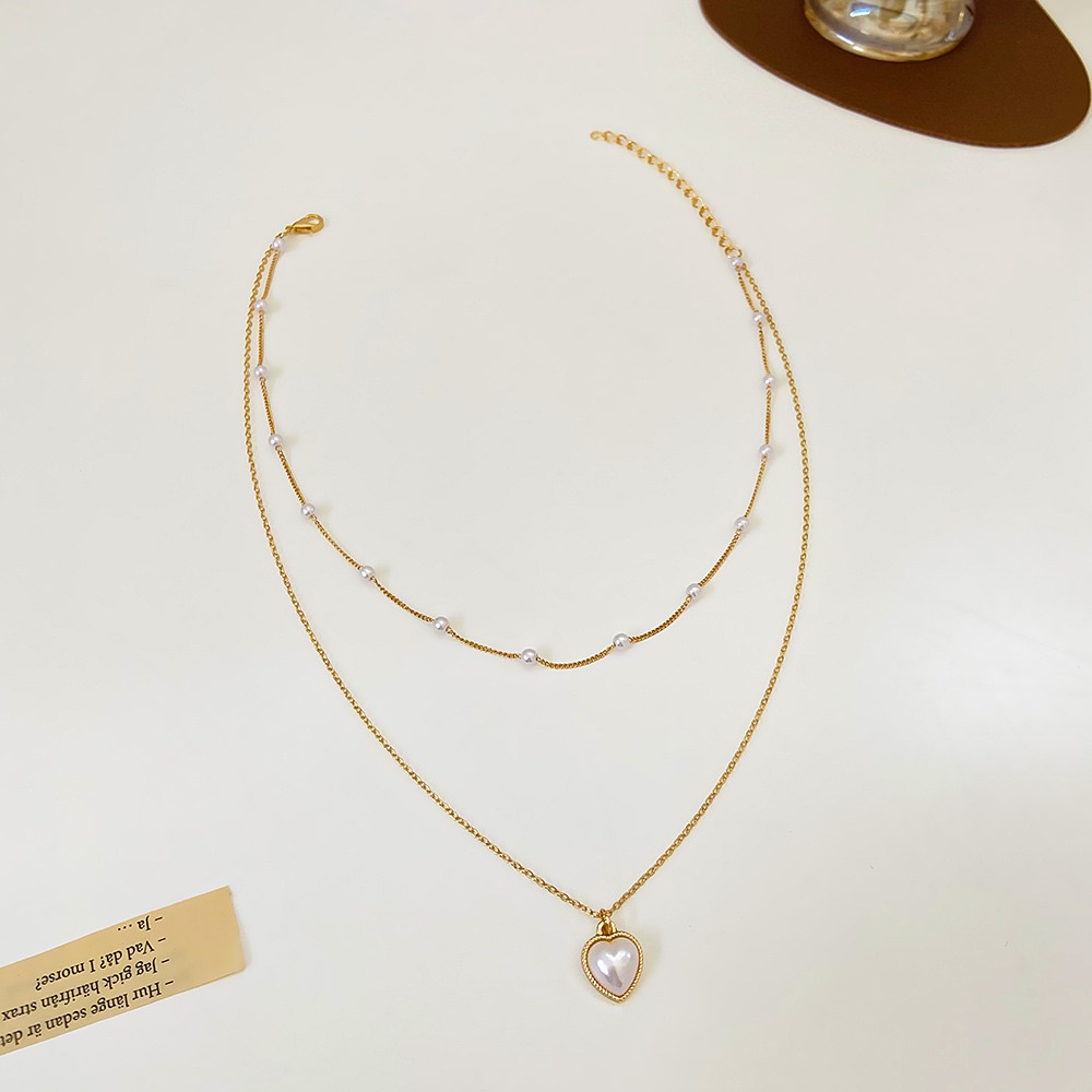 Kalung Mutiara Wanita Double Layer Hati Dalika