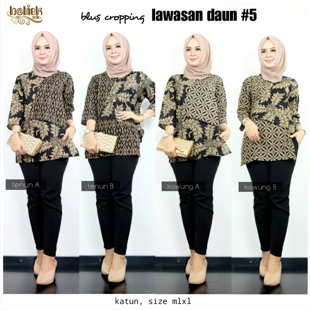 Couple Blus Cropping Lawasan Daun #5 Batik Atasan Crop Top Sogan Casual Kerja Seragam Kantor Cantik